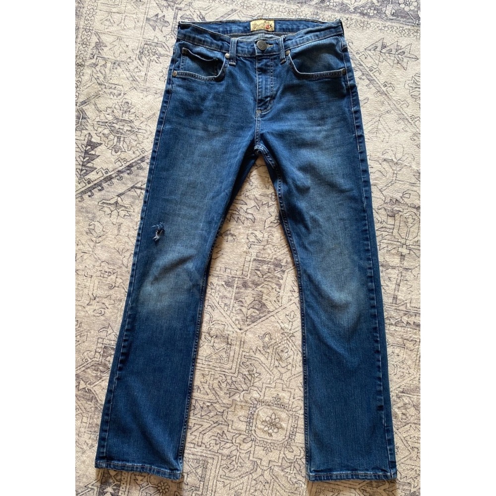 Wrangler 20X Style 42 Vintage Boot Cut Jeans 29x32 Blue Denim Distressed Knee